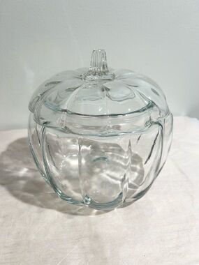 Clear Glass Pumpkin Jar Container with Stem Covered Glass Bowl Fall Decor Large